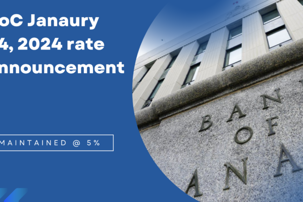 Bank of Canada maintained Interest rates at 5 percent during January 24 2024 meeting